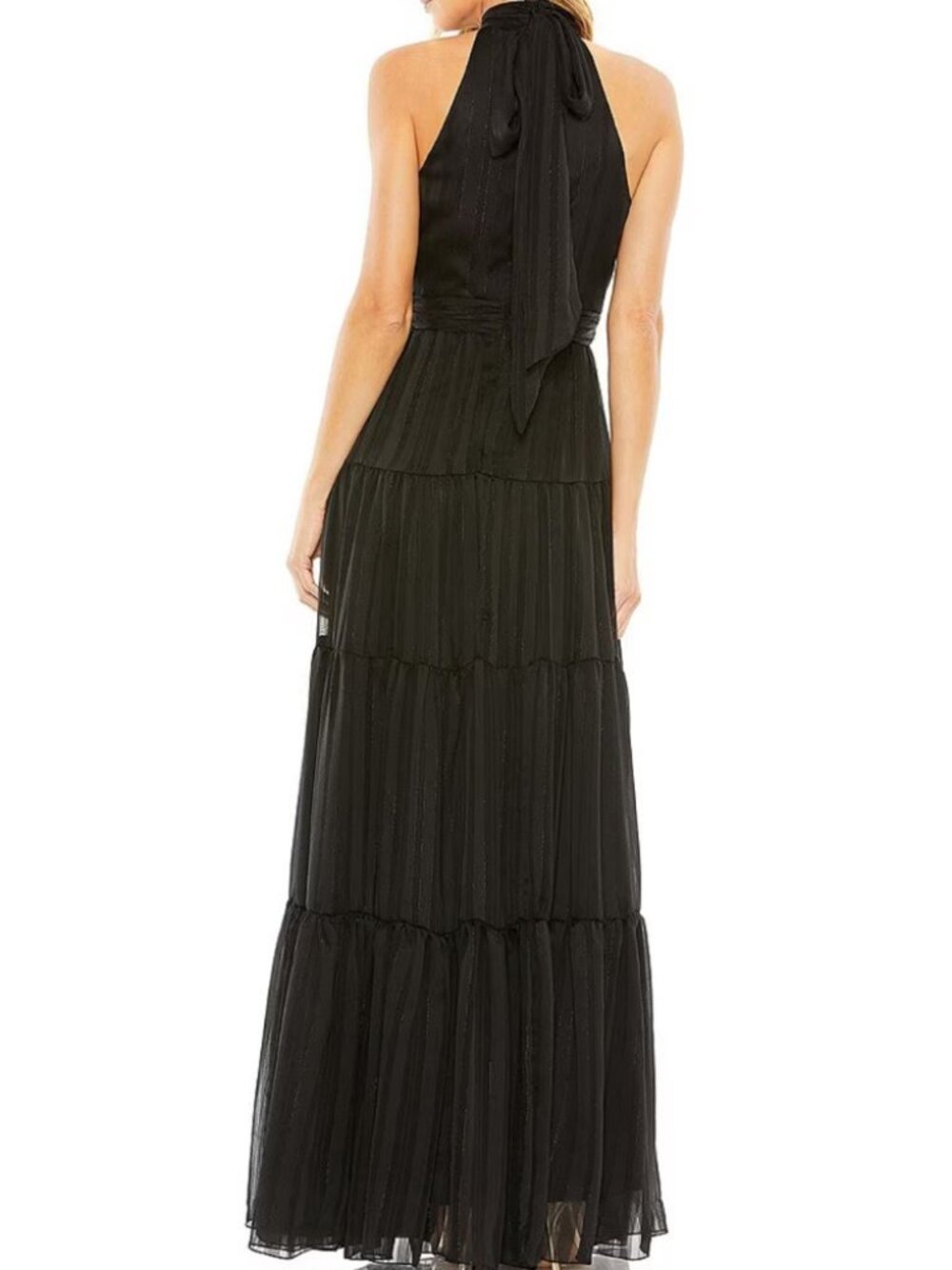 Mac Duggal Black Tiered Chiffon Halter A-Line Gown | Size 10 / L - Picture 2 of 11